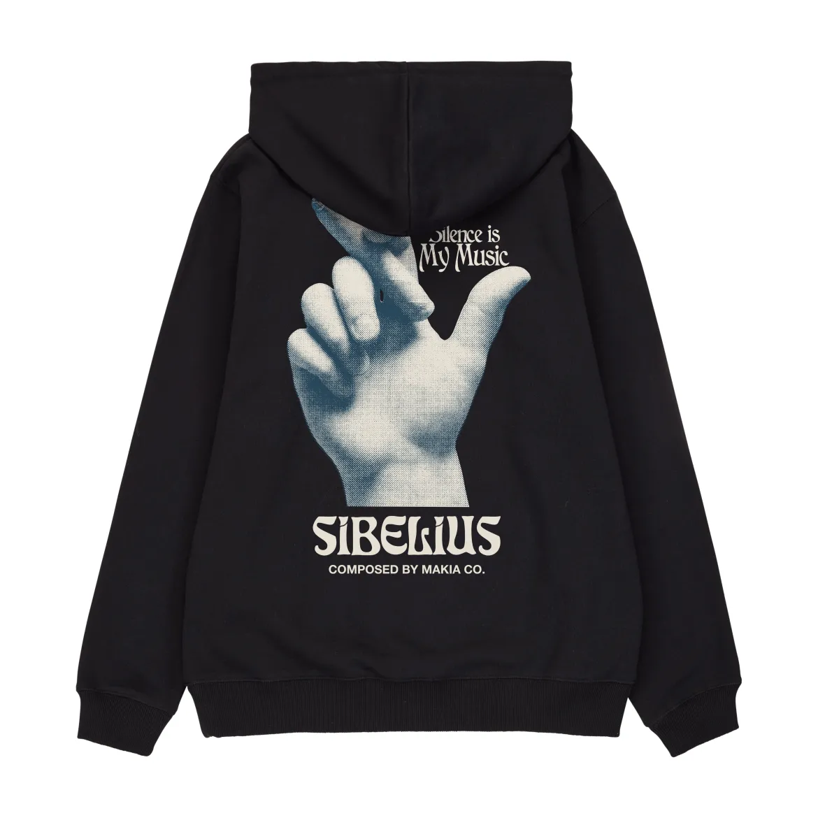 Makia x Sibelius miesten huppari Sibelius Silence Zip Hooded Sweatshirt, musta