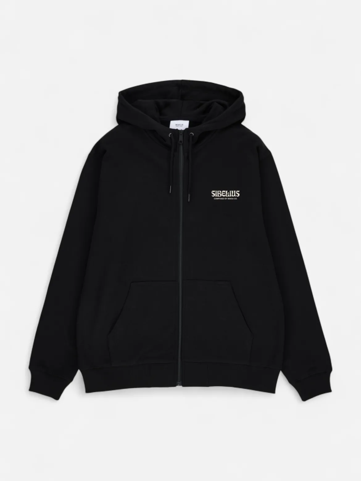 Makia x Sibelius miesten huppari Sibelius Silence Zip Hooded Sweatshirt, musta