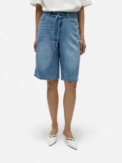 Object naisten farkkushortsit OBJRosie MW Lo Denim Long Shorts Noos, Light Blue Denim