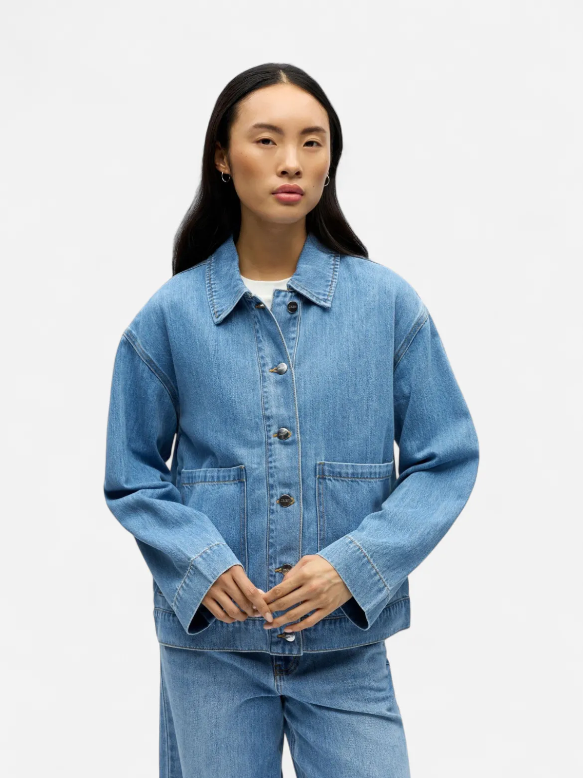 Object naisten farkkutakki OBJROSIE RE L/S Overshirt, Light Blue Denim