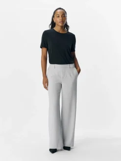 Object naisten housut OBJLisa Wide Pant, Light Grey Melange