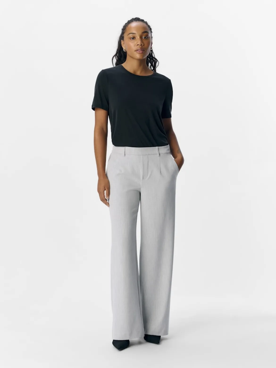 Object naisten housut OBJLisa Wide Pant, Light Grey Melange