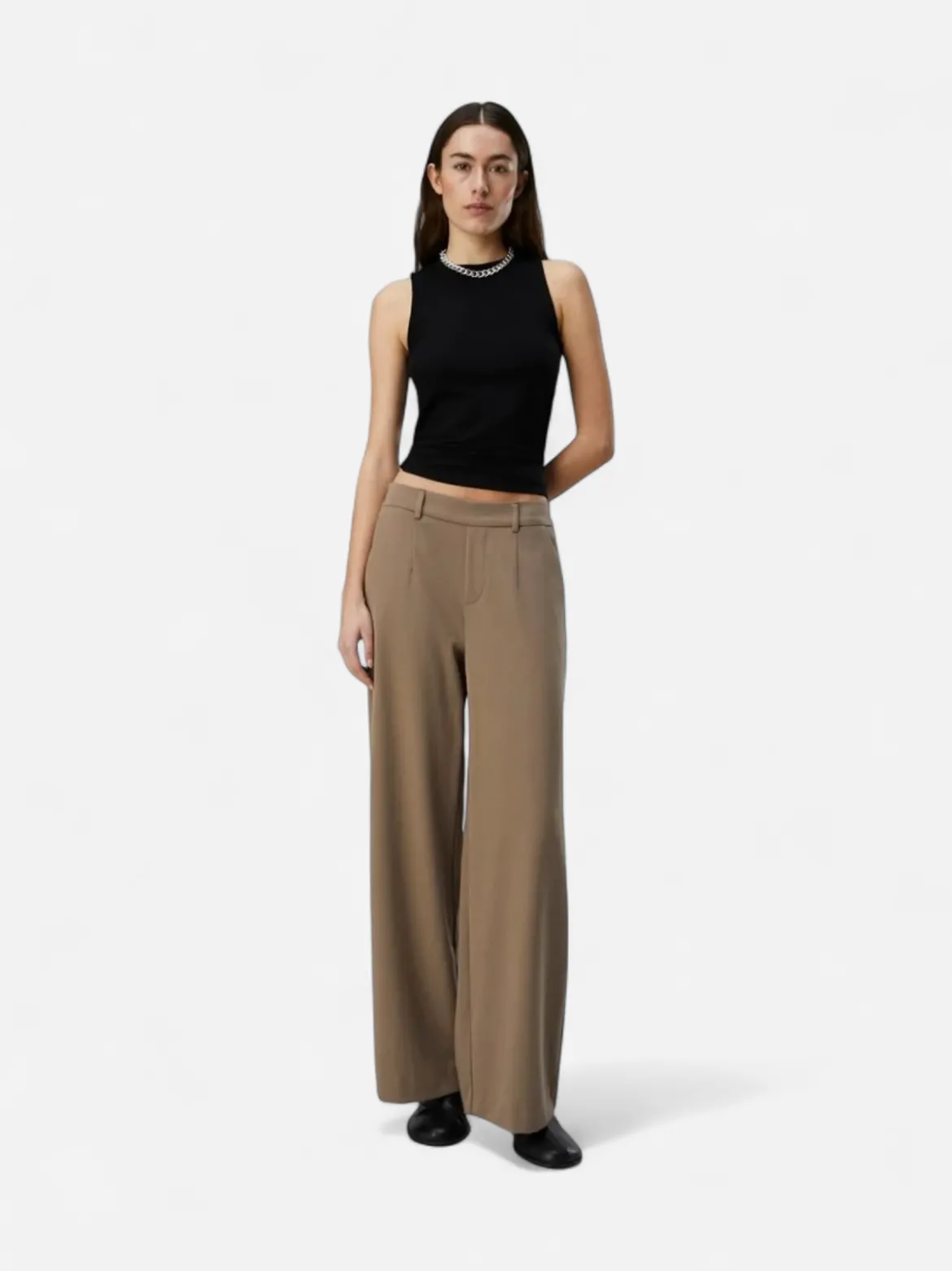Object naisten housut OBjLisa Wide Pant, Fossil