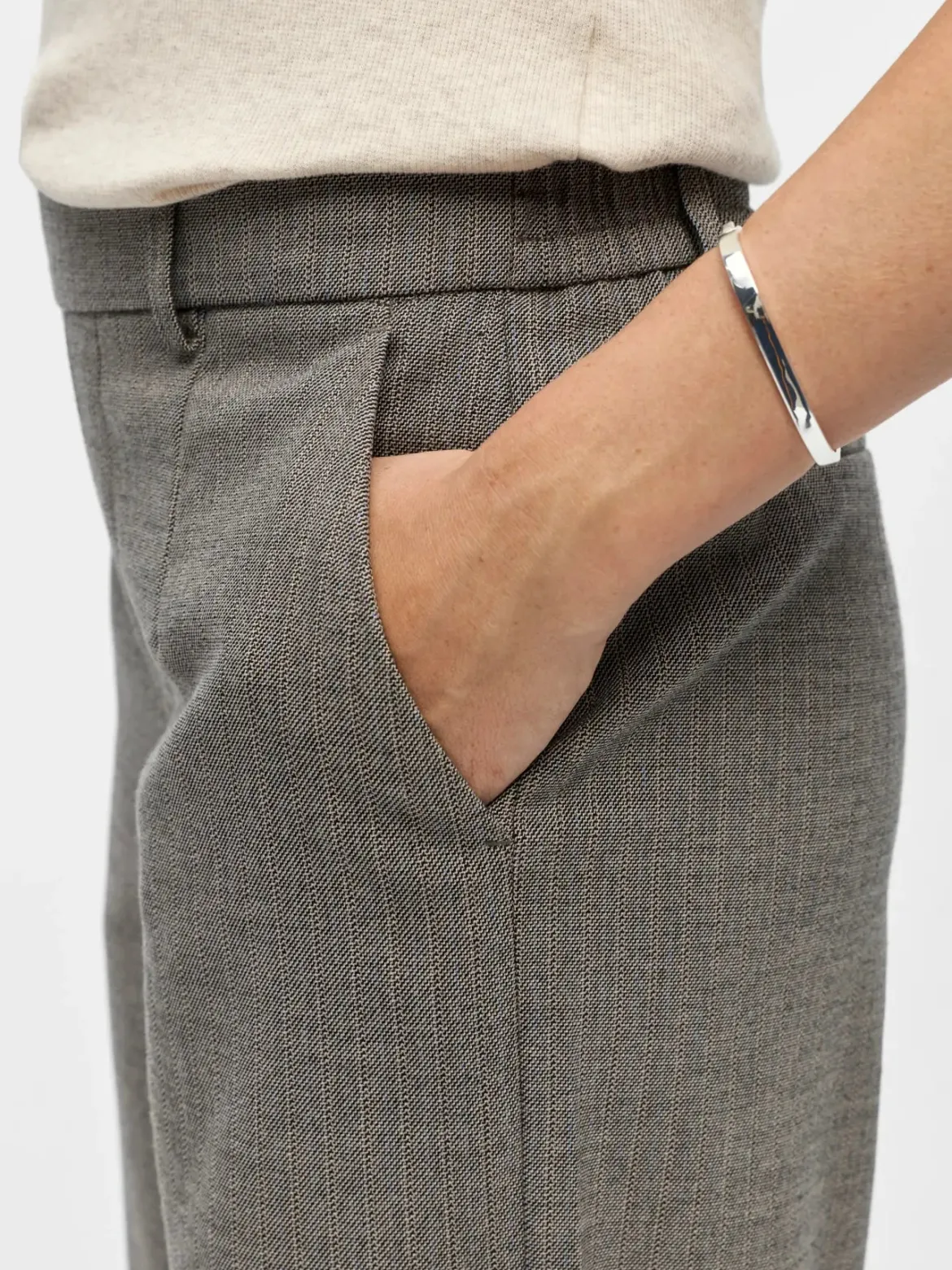 Object naisten housut ObjLisa Wide Pant, Grey Thin Beige