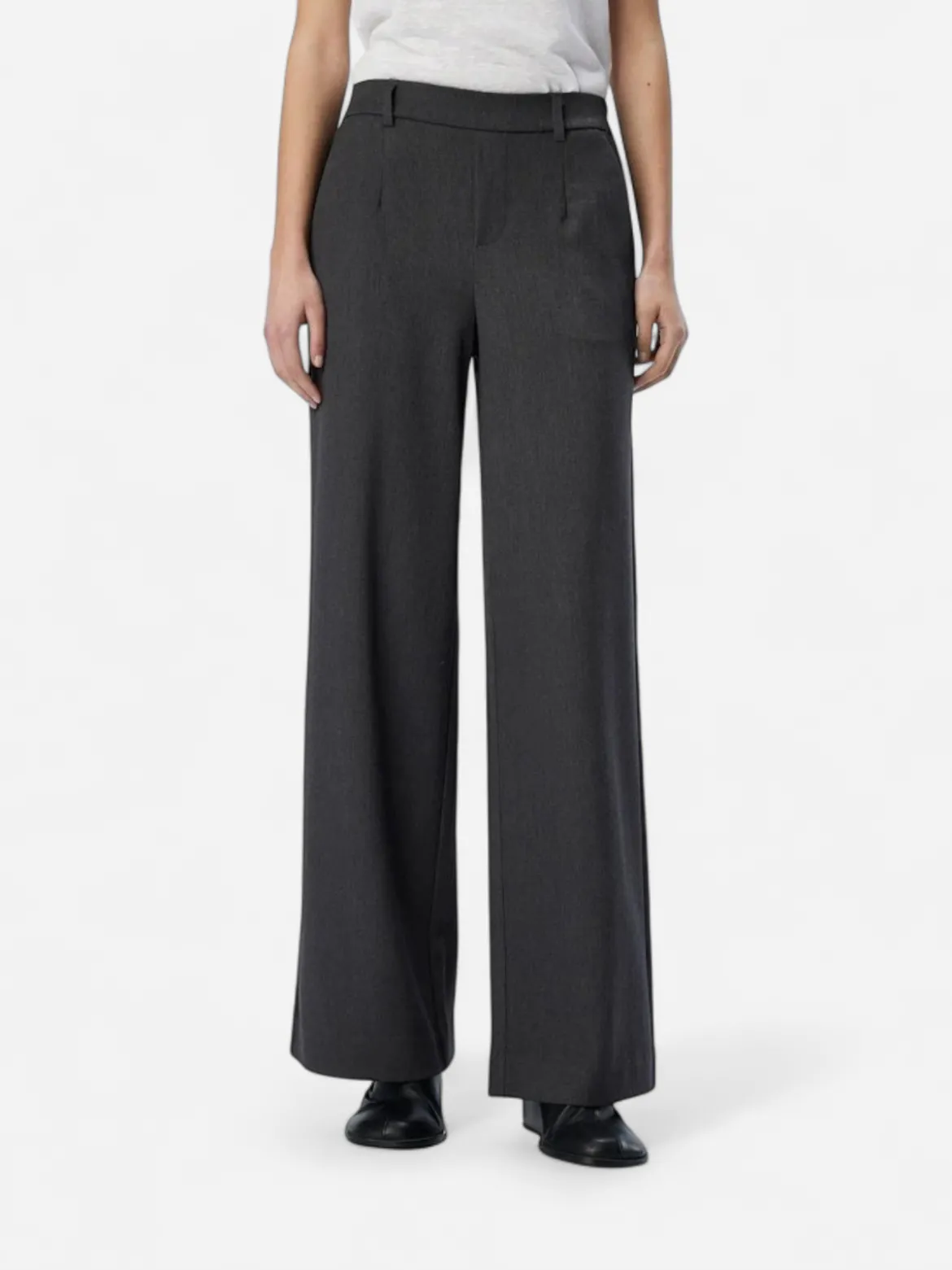 Object naisten housut OBJLisa Wide Pant, Medium Grey Melange