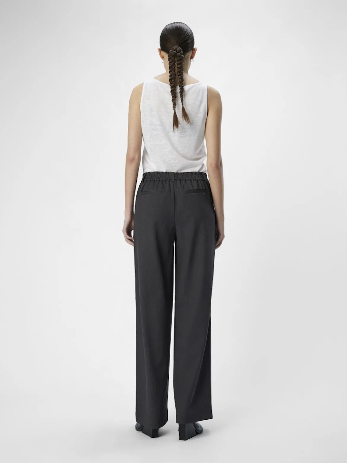 Object naisten housut OBJLisa Wide Pant, Medium Grey Melange