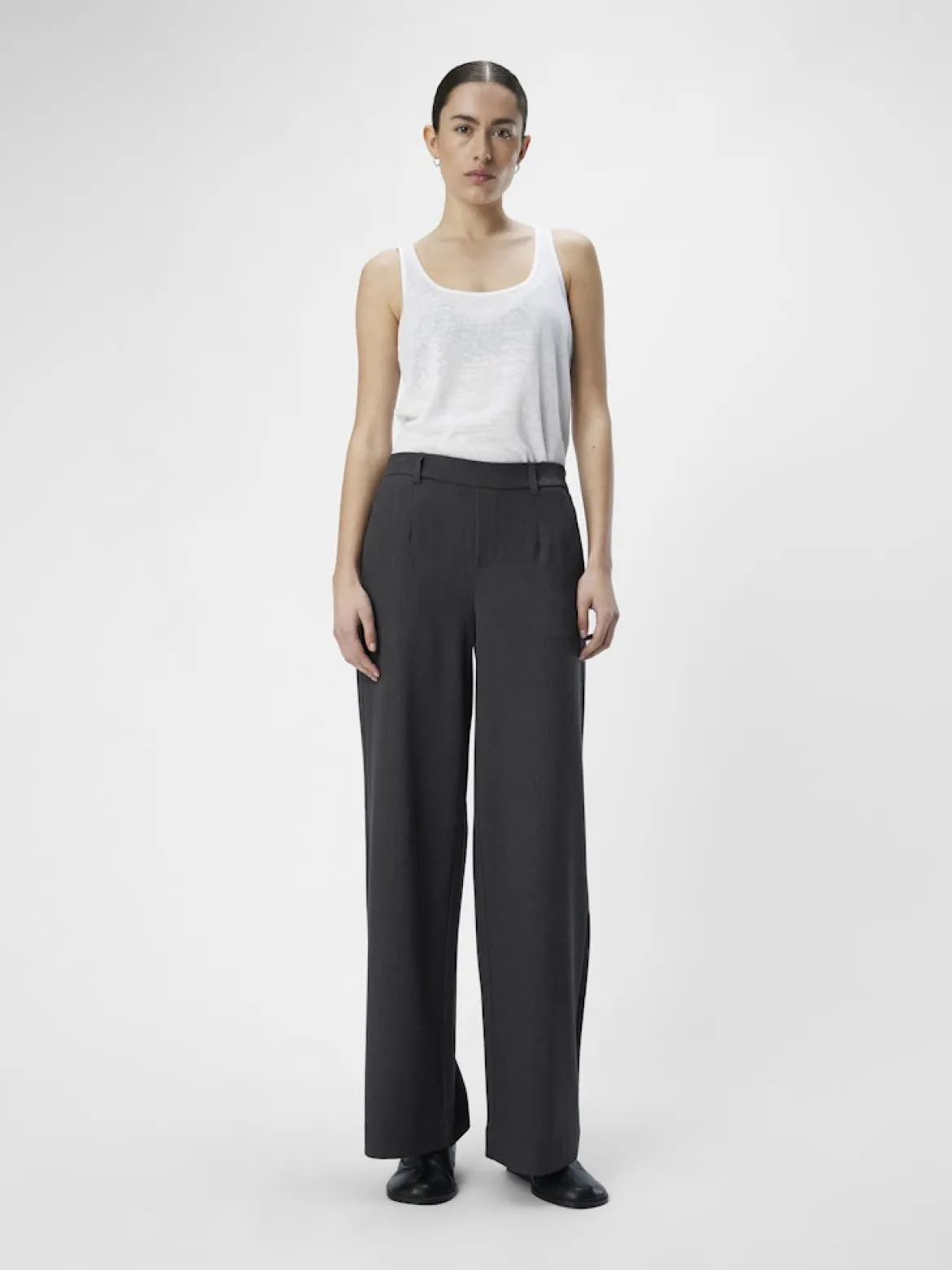 Object naisten housut OBJLisa Wide Pant, Medium Grey Melange