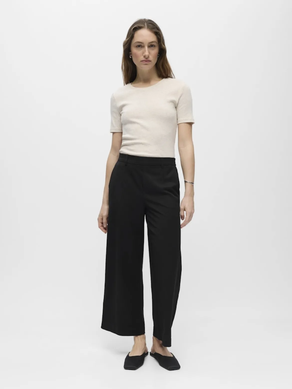 Object naisten housut OBJLisa Cropped Wide Pant Div, Black