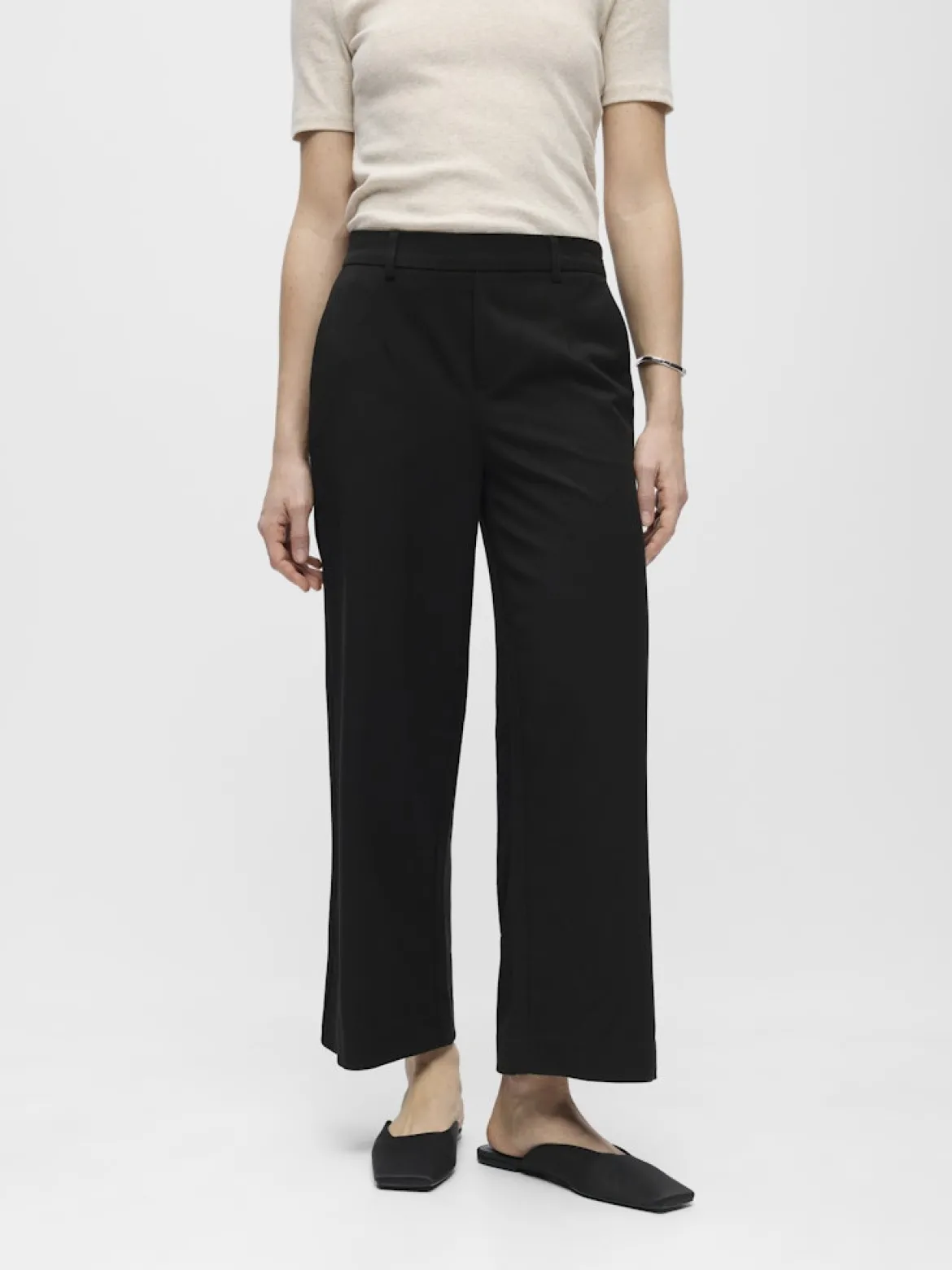 Object naisten housut OBJLisa Cropped Wide Pant Div, Black