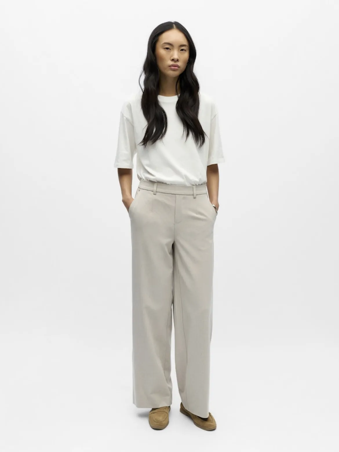 Object naisten housut OBJLisa Wide Pant, Humus Melange