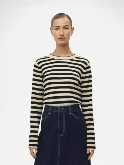 Object Naisten Neule, OBJESTER SLI L/S KNIT PULLOVER NOOS Raidallinen Musta