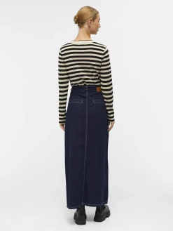 Object Naisten Neule, OBJESTER SLI L/S KNIT PULLOVER NOOS Raidallinen Musta