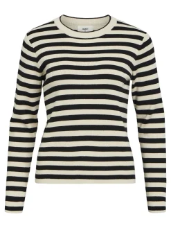 Object Naisten Neule, OBJESTER SLI L/S KNIT PULLOVER NOOS Raidallinen Musta