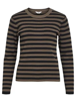 Object Naisten Neule, OBJESTER SLI L/S KNIT PULLOVER NOOS Raidallinen Ruskea