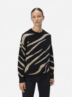 Object Naisten Neule, OBJRAY LO L/S KNIT PULLOVER AOP NOOS Musta Kuosi