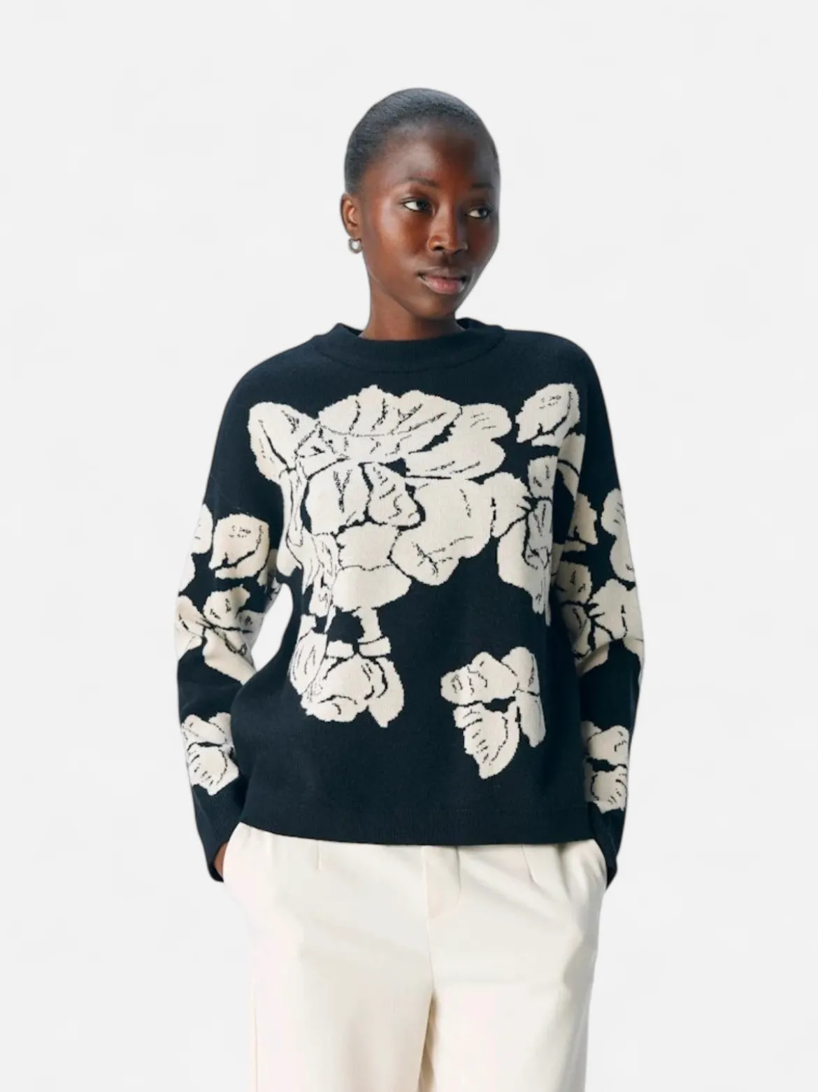 Object Naisten Neulepaita, OBJray LO L/S Knit Pullover Black Sandshell Flow