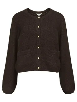 Object naisten neuletakki, OBJSAGGIA RE L/S KNIT CARDIGAN Seal Brown