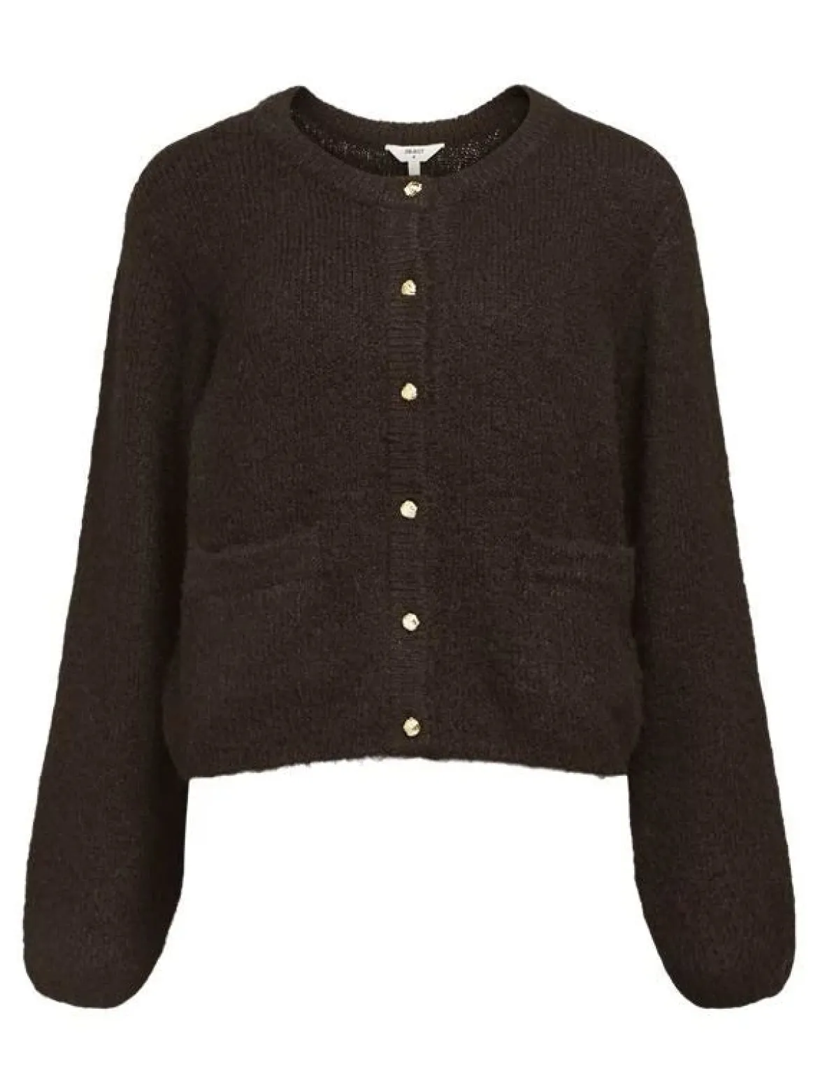 Object naisten neuletakki, OBJSAGGIA RE L/S KNIT CARDIGAN Seal Brown