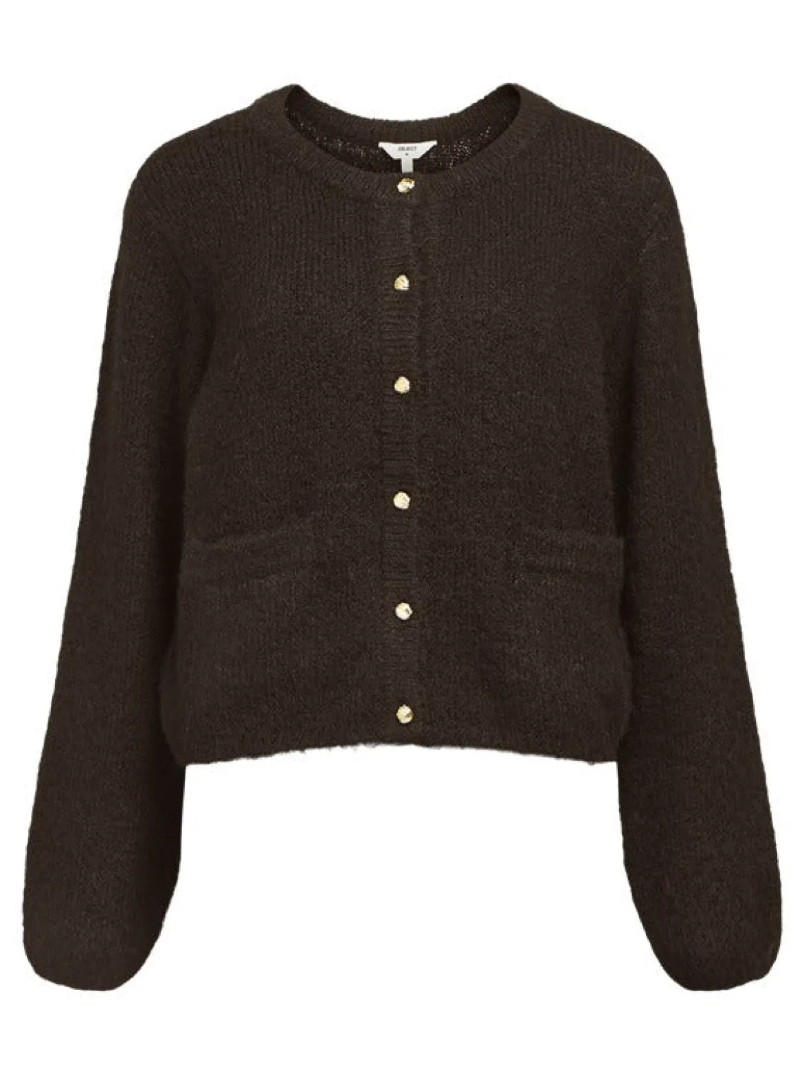 Object naisten neuletakki, OBJSAGGIA RE L/S KNIT CARDIGAN Seal Brown
