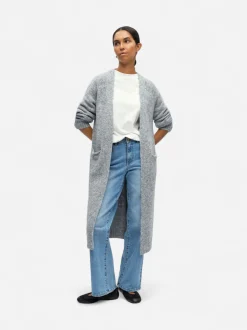 Object naisten neuletakki, OBJMILU LS LO LONG KNIT CARDIGAN Medium Grey Melange