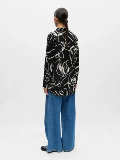 Object naisten paitapusero OBJSanne L/S Shirt, musta kuviollinen