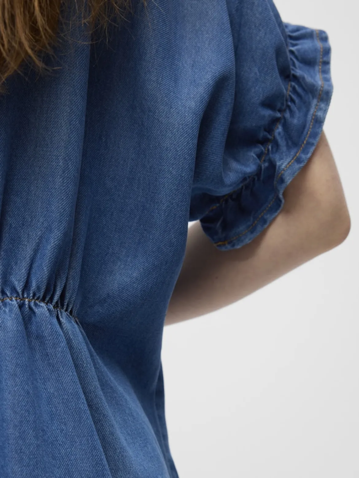 Object naisten pusero OBJFRAME 2/4 V-Neck RE Top, Medium Blue Denim