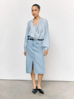 Object naisten pusero, OBJHEIDI L/S LO V-NECK TOP Cornflower Blue