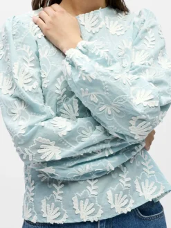 Object naisten pusero OBJMYA RE L/S Top, Winter Sky Cloud dancer