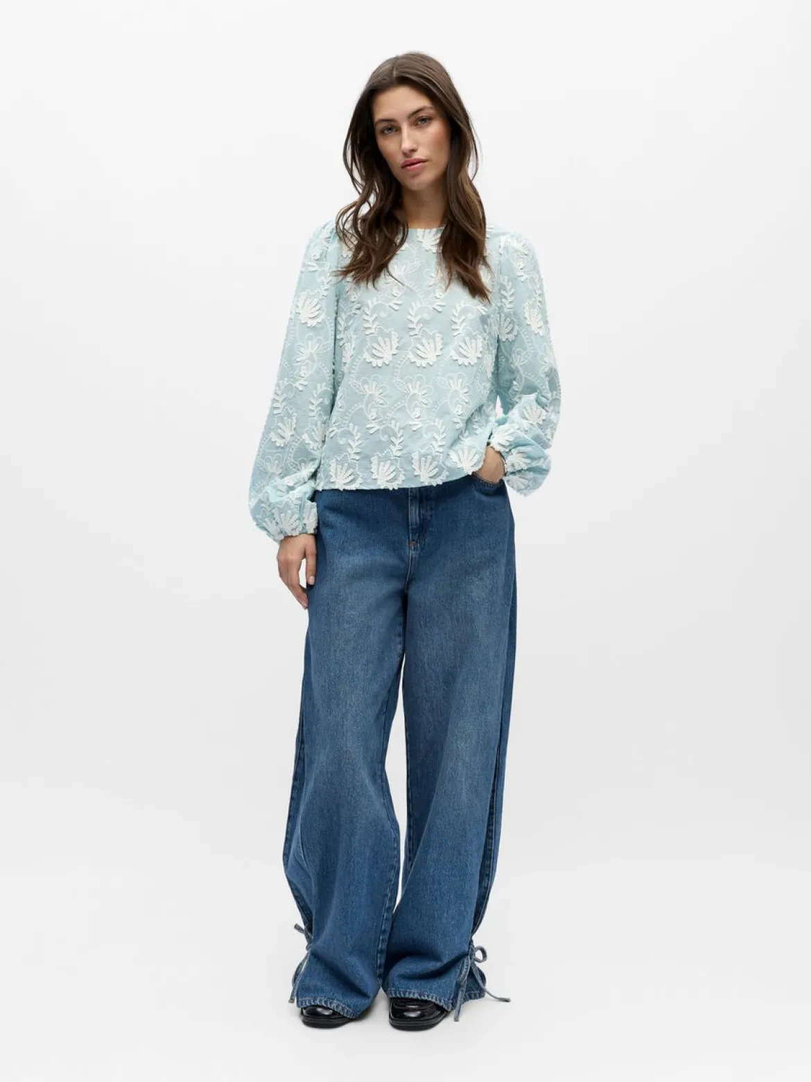 Object naisten pusero OBJMYA RE L/S Top, Winter Sky Cloud dancer