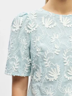 Object naisten pusero OBJMYA 2/4 RE TOP, Winter Sky Cloud dancer