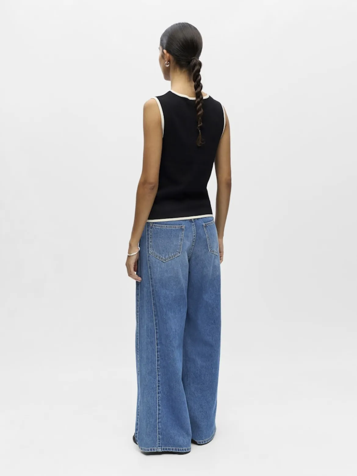 Object naisten toppi OBJVIVA S/L Re V-Neck Knit Top, Black Birch constras