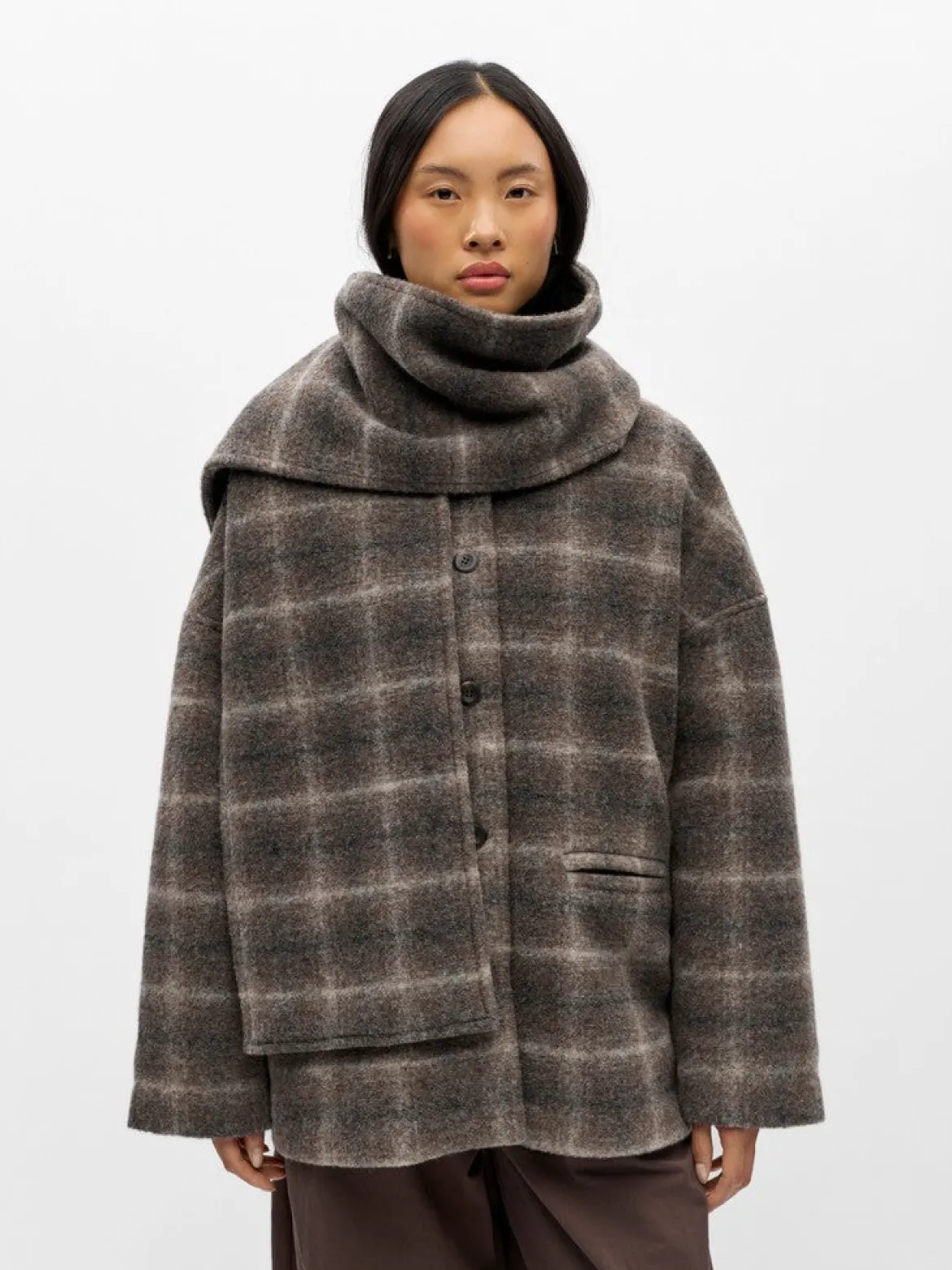 Object naisten villakangastakki Objmaise Scarf Jacket, Carafe Check