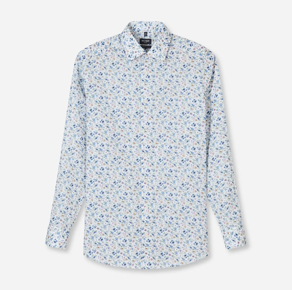 Olymp kauluspaita +Hiha Luxor Modern Fit Floral Print, valkopohjainen kuosi