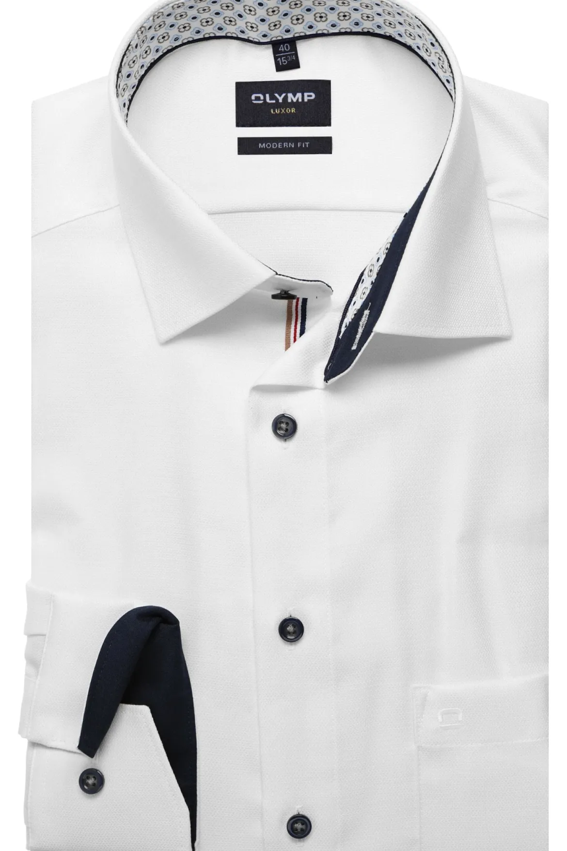 Olymp kauluspaita Luxor Modern Fit Contrast Print, valkoinen