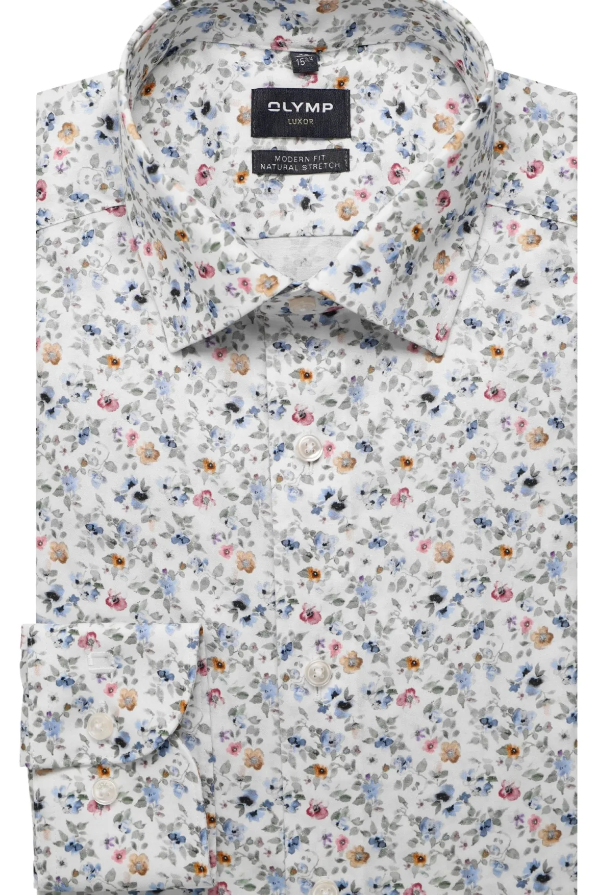 Olymp kauluspaita Luxor Modern Fit Floral Print, valkopohjainen kuosi