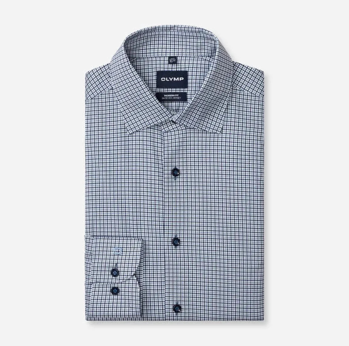 Olymp kauluspaita 24/Seven Modern Fit Jersey Print, sininen kuosi