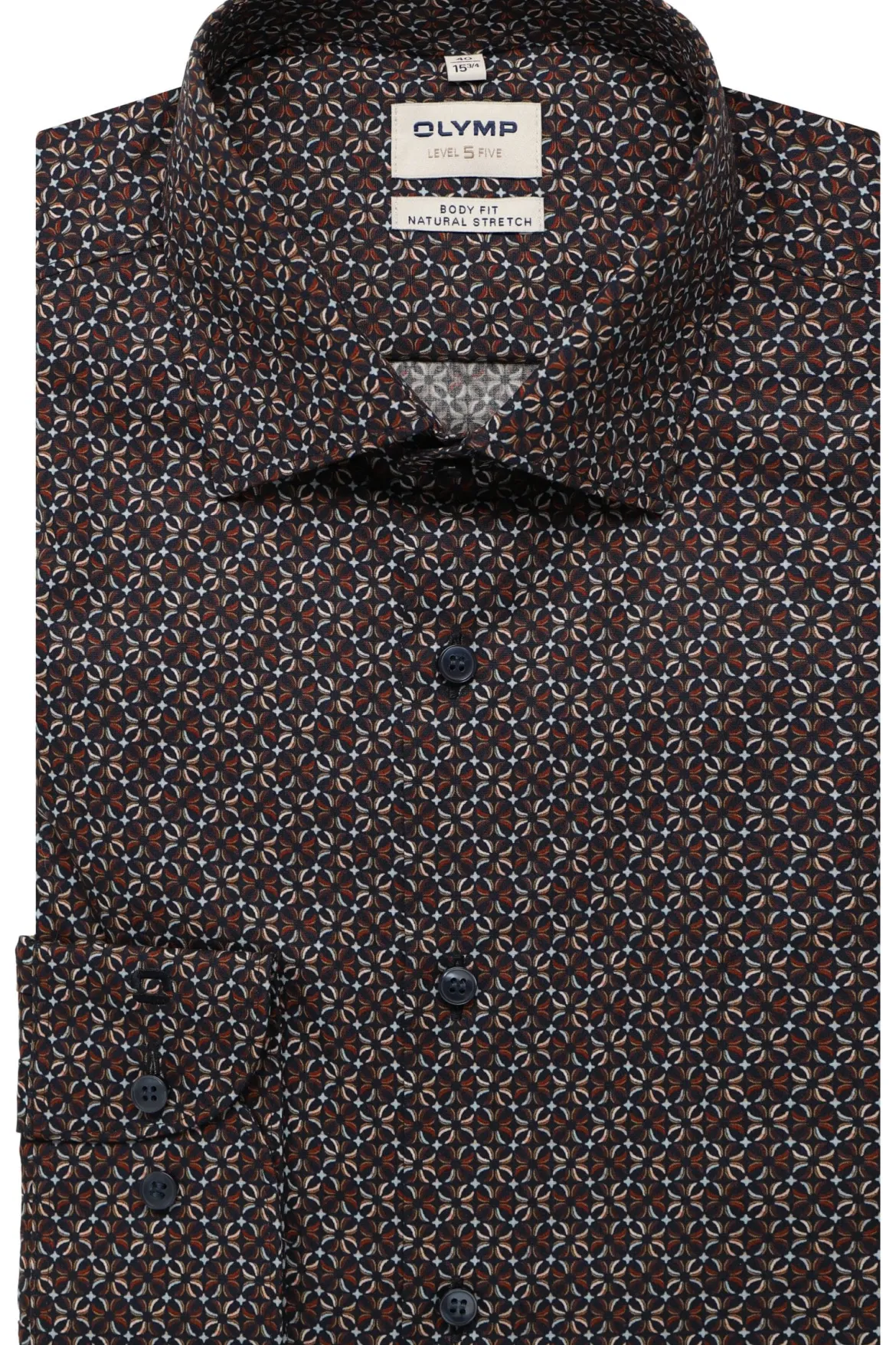 Olymp miesten kauluspaita, 051 LEVEL 5 BODY FIT COTTON PRINT Sininen Kuosi