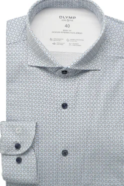 Olymp miesten kauluspaita 24/7 Level 5 Body Fit Jersey Microprint, valkopohjainen kuosi
