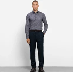 Olymp miesten kauluspaita Level Five Body Fit +hiha, sininen kuosi