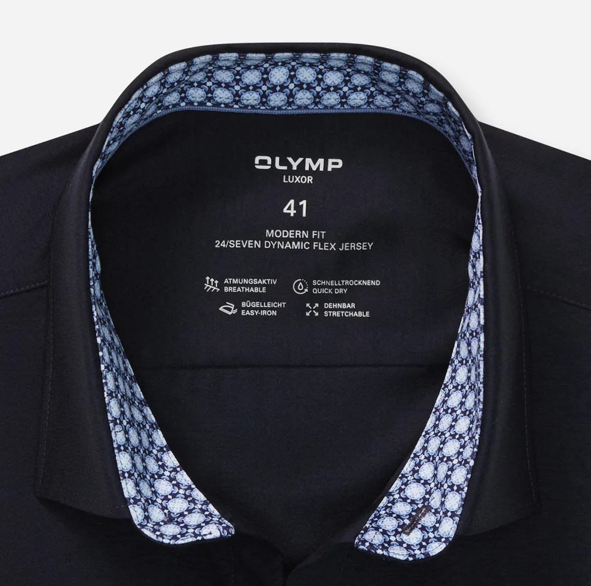 Olymp miesten kauluspaita, 095 24/7 - LUXOR MODERN FIT JERSEY Tummansininen