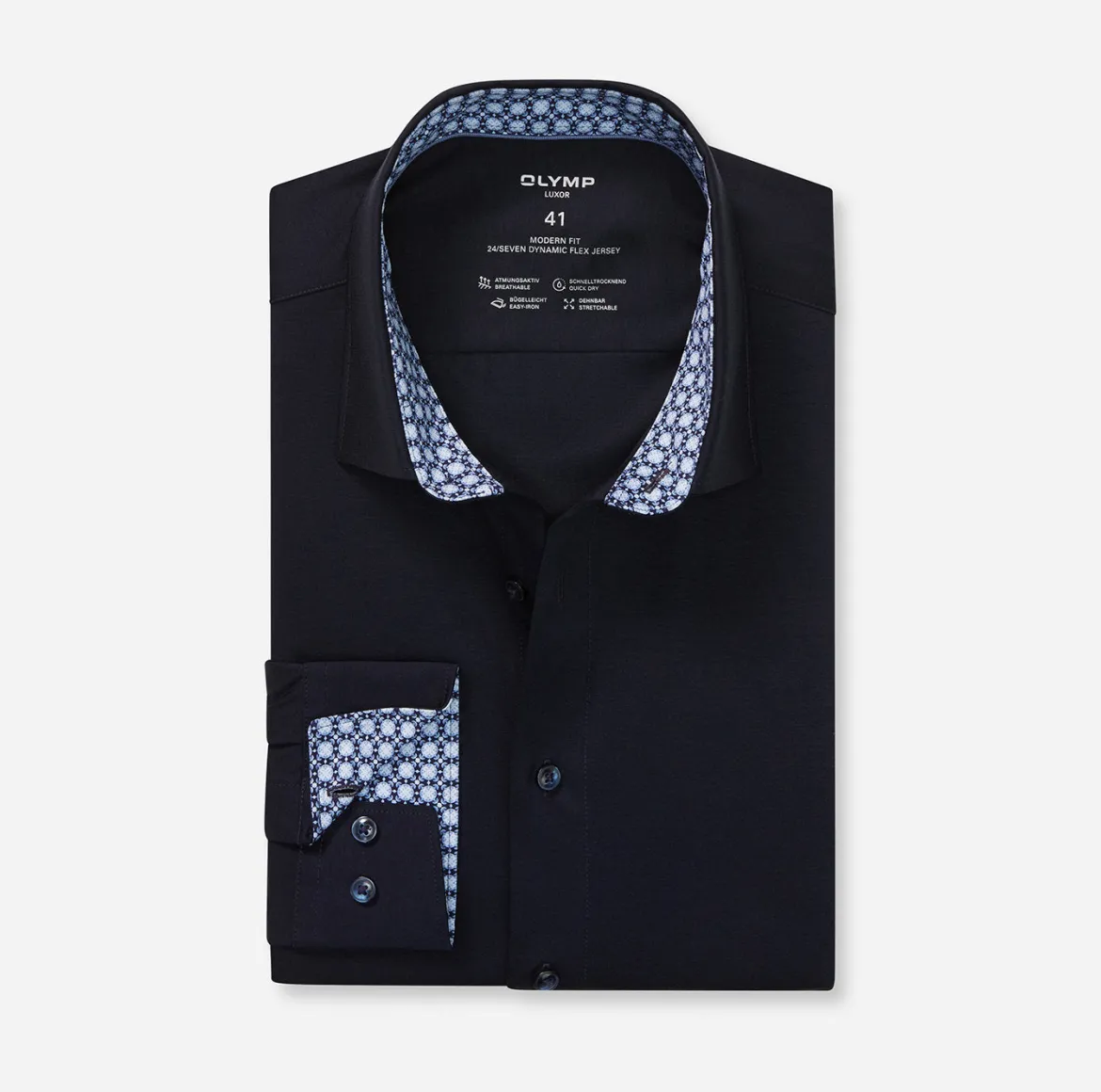 Olymp miesten kauluspaita, 095 24/7 - LUXOR MODERN FIT JERSEY Tummansininen