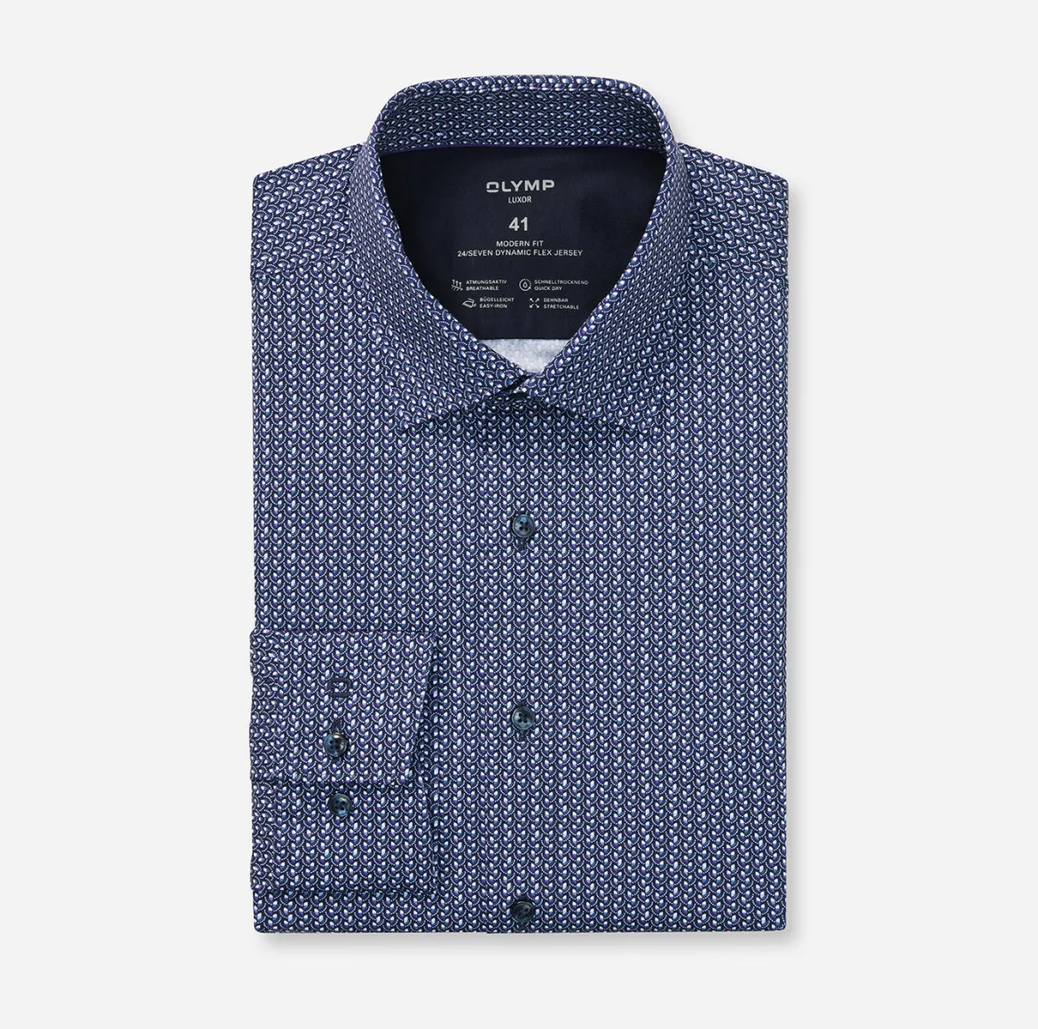 Olymp miesten kauluspaita 042 LUXOR MODERN FIT JERSEY, sininen kuosi