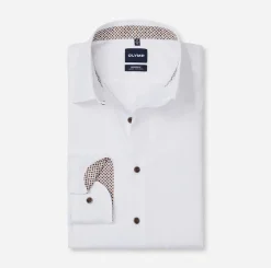 Olymp miesten kauluspaita Luxor Modern Fit Non-Iron Contrast +hiha, valkoinen