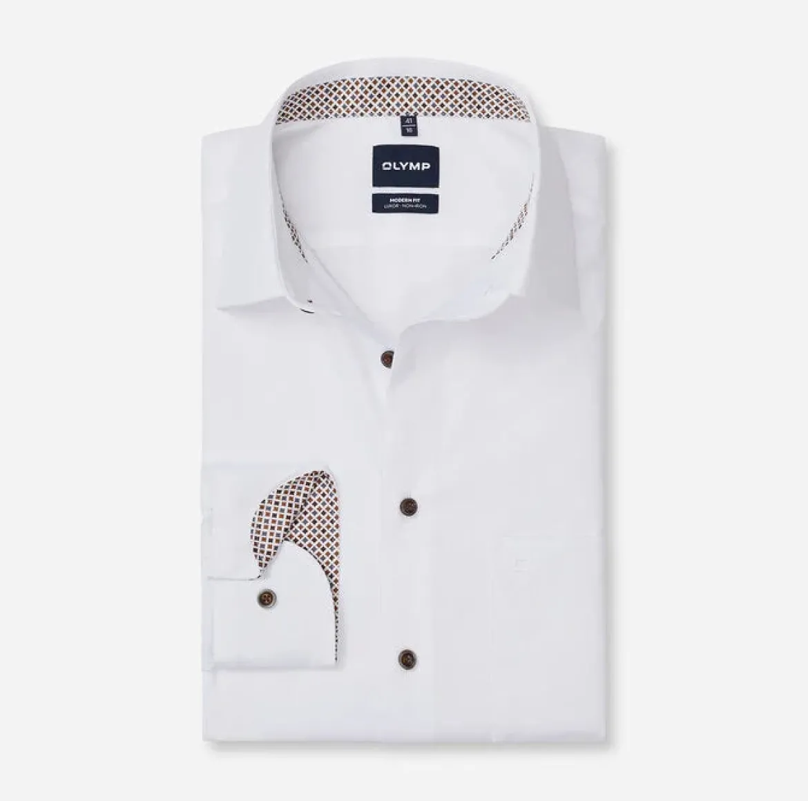 Olymp miesten kauluspaita Luxor Modern Fit Non-Iron Contrast +hiha, valkoinen