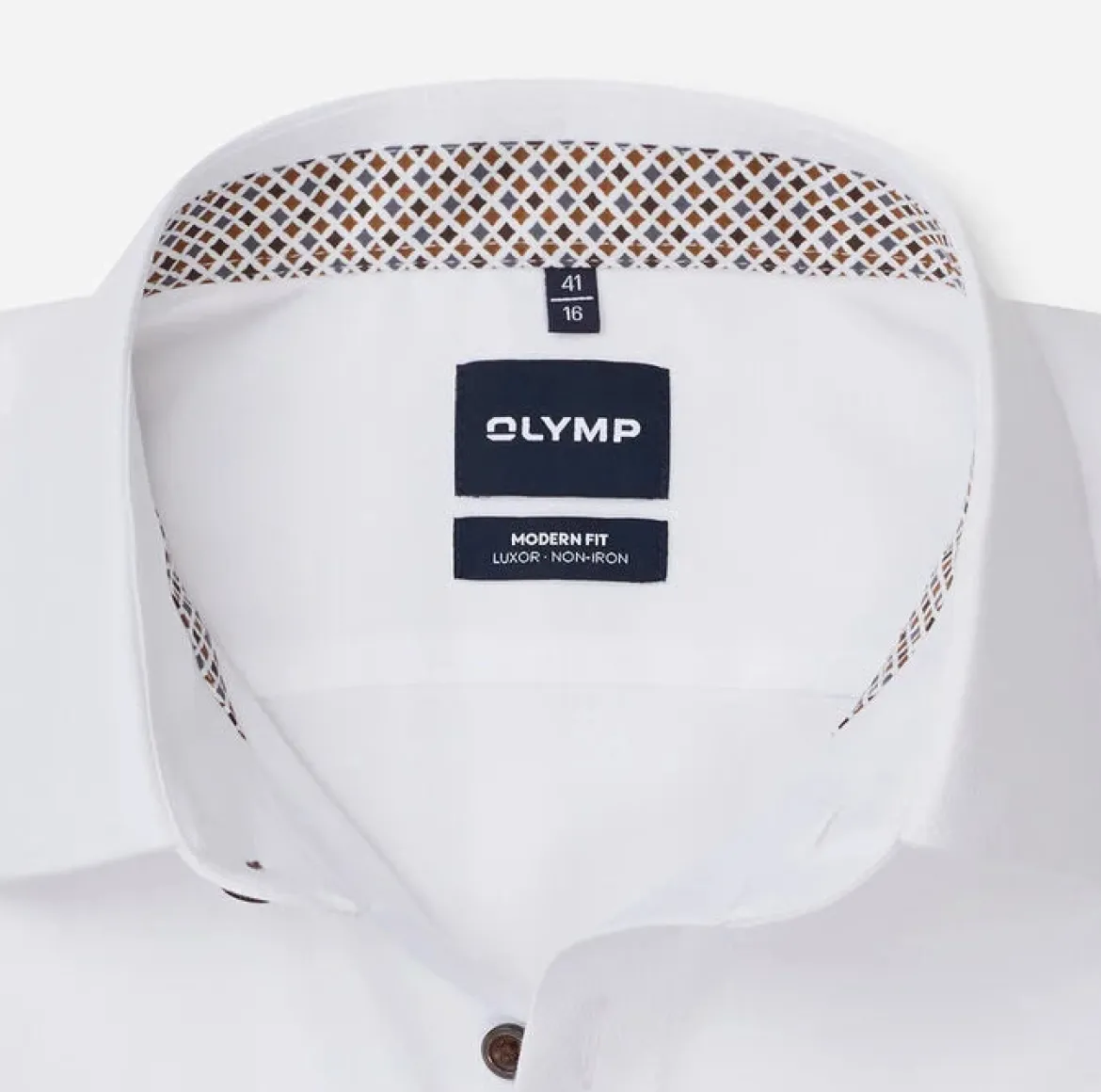 Olymp miesten kauluspaita Luxor Modern Fit Contrast Non Iron, valkoinen