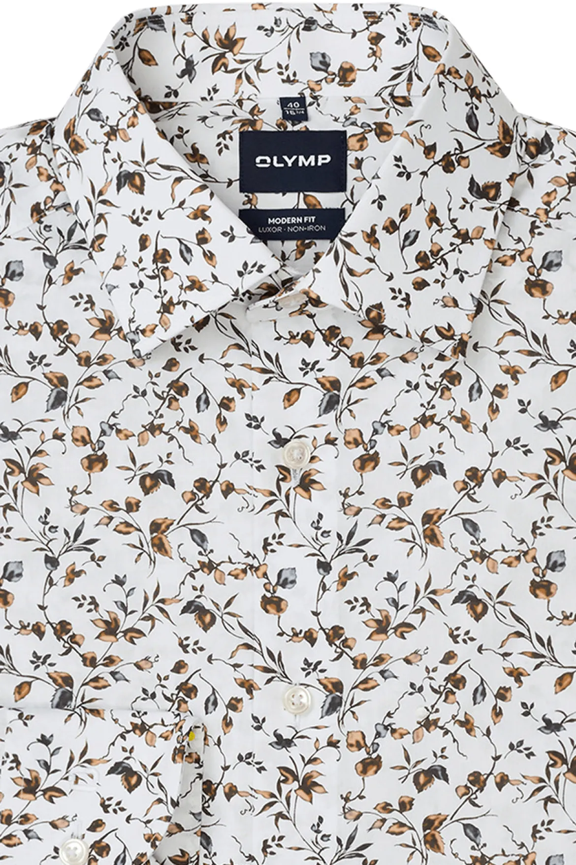 Olymp miesten kauluspaita Luxor Modern Fit Floral Non Iron +hiha, valkopohjainen kuosi
