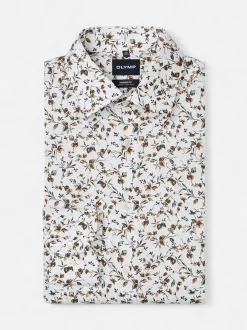 Olymp miesten kauluspaita Luxor Modern Fit Floral Non Iron +hiha, valkopohjainen kuosi