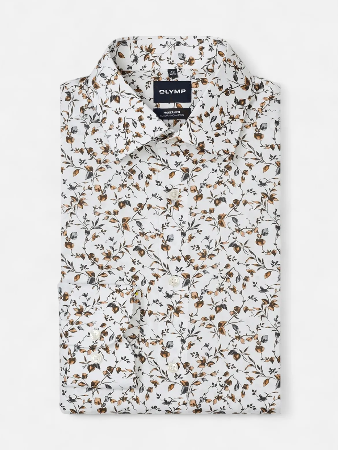 Olymp miesten kauluspaita Luxor Modern Fit Floral Non Iron +hiha, valkopohjainen kuosi