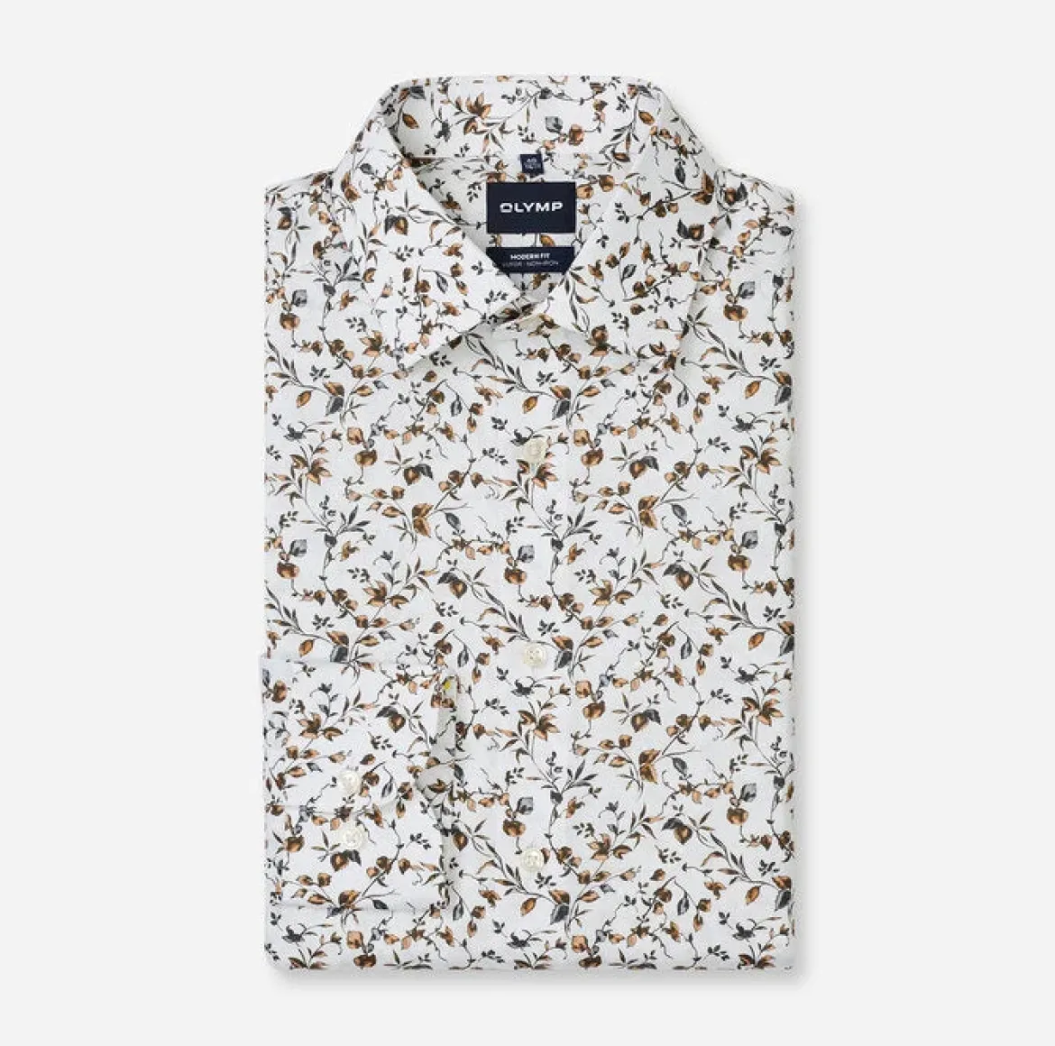 Olymp miesten kauluspaita Luxor Modern Fit Floral Print, valkopohjainen kuosi
