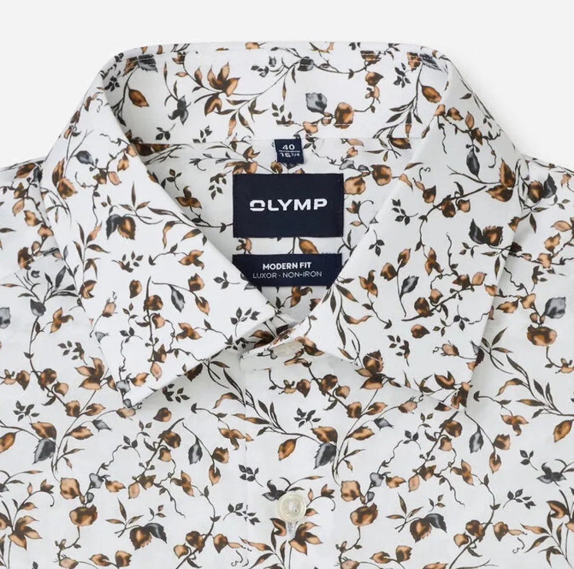Olymp miesten kauluspaita Luxor Modern Fit Floral Print, valkopohjainen kuosi